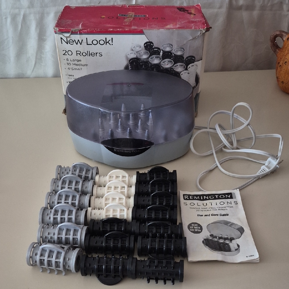Vintage Remington Heated Roller Set in Gray, Black & Cream with Storage Base